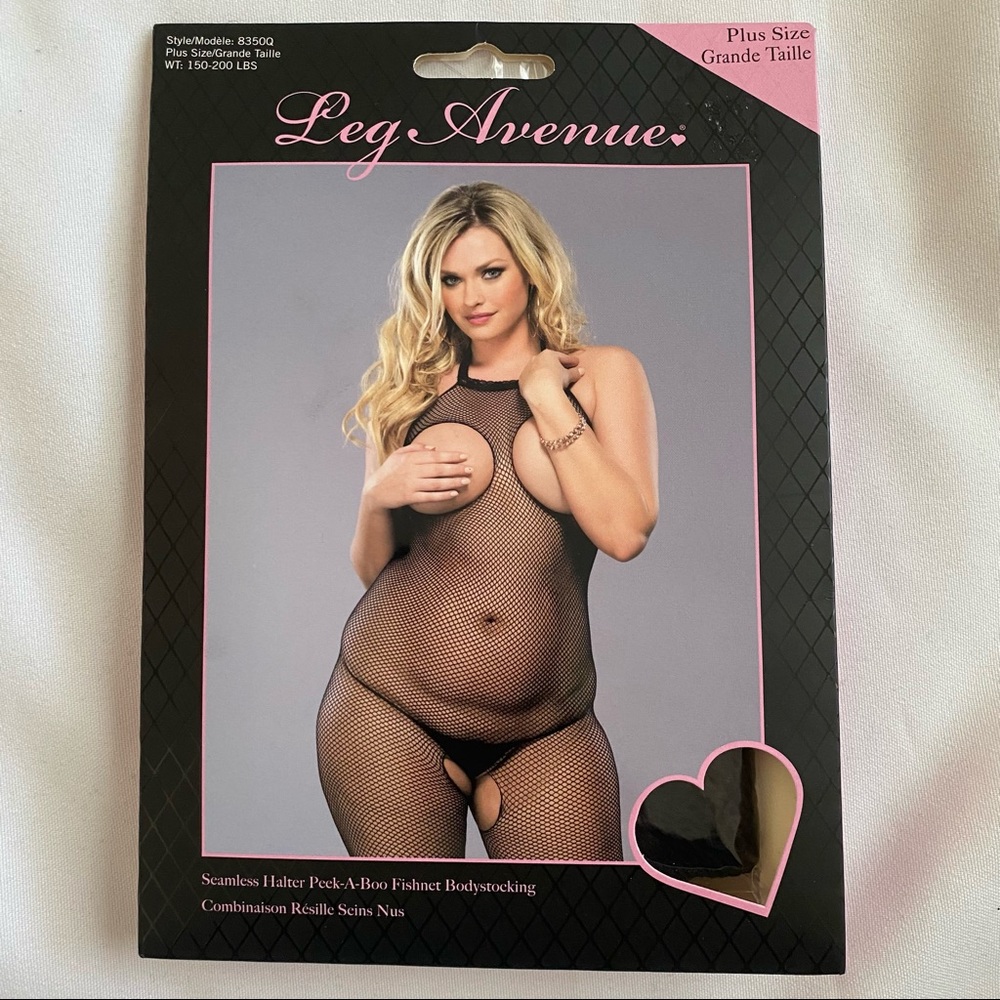 LEG AVENUE PLUS SIZE PEEK-A-BOO FISHNET BODYSTOCKING